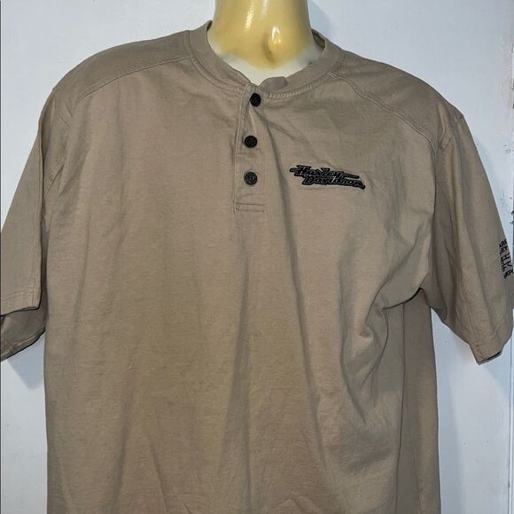 HARLEY-DAVIDSON Arkport, NY Khaki Cotton Henley T Shirt-XL - Picture 2 of 9